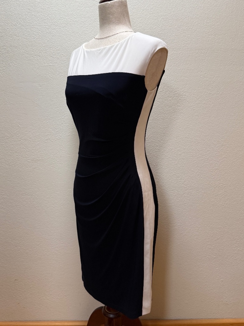 Lauren Ralph Lauren Colorblock Ruched Sheath Dress Navy White Women Size  4